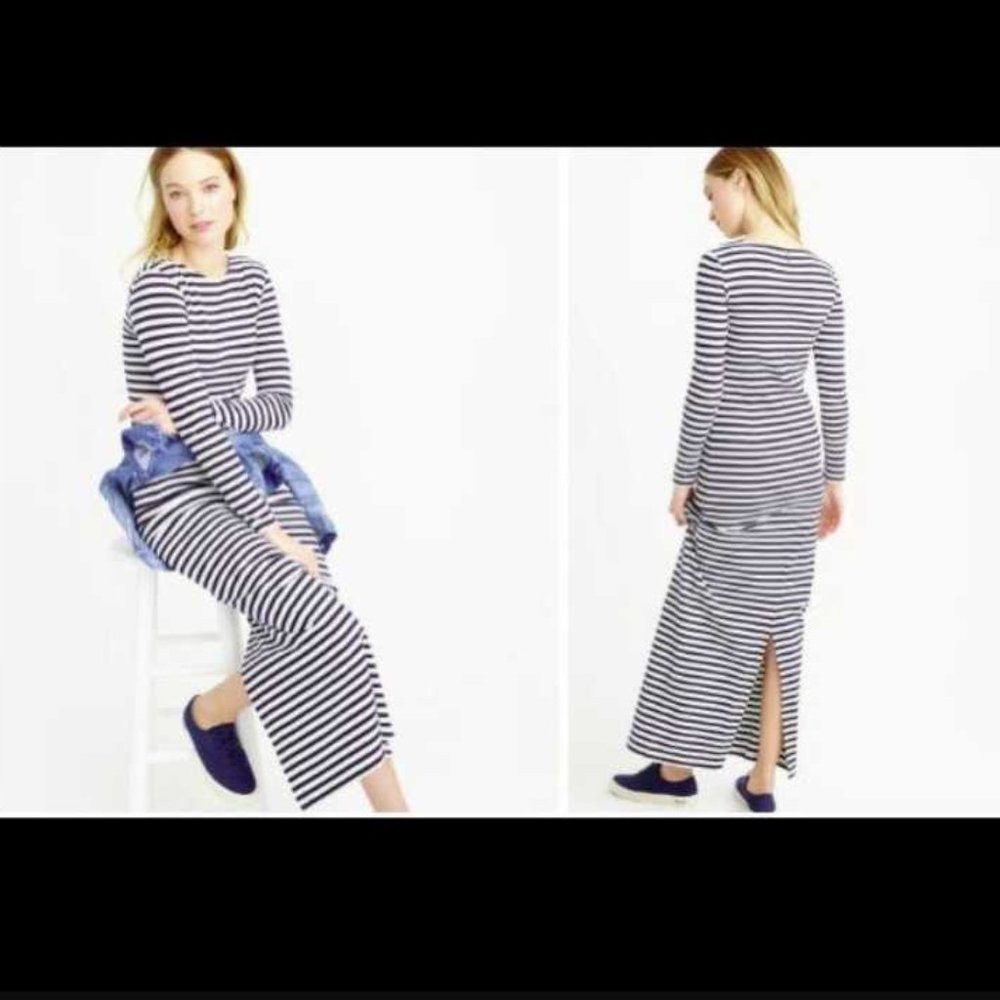 NEW WOMEN'S J CREW LONG SLEEVE STRIPED MAXI DRESS - Picture 4 of 10